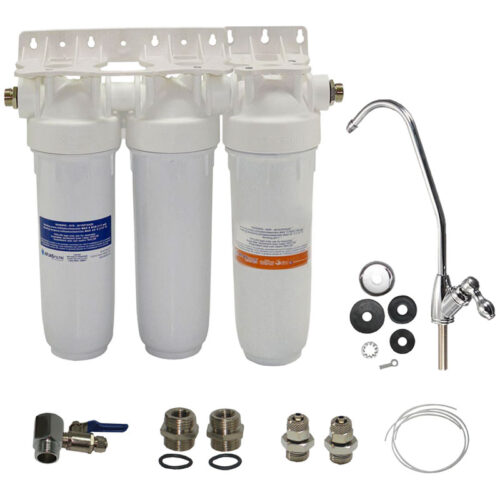 φίλτρο νερού κάτω πάγκου τριπλό λευκό με βρυσάκι